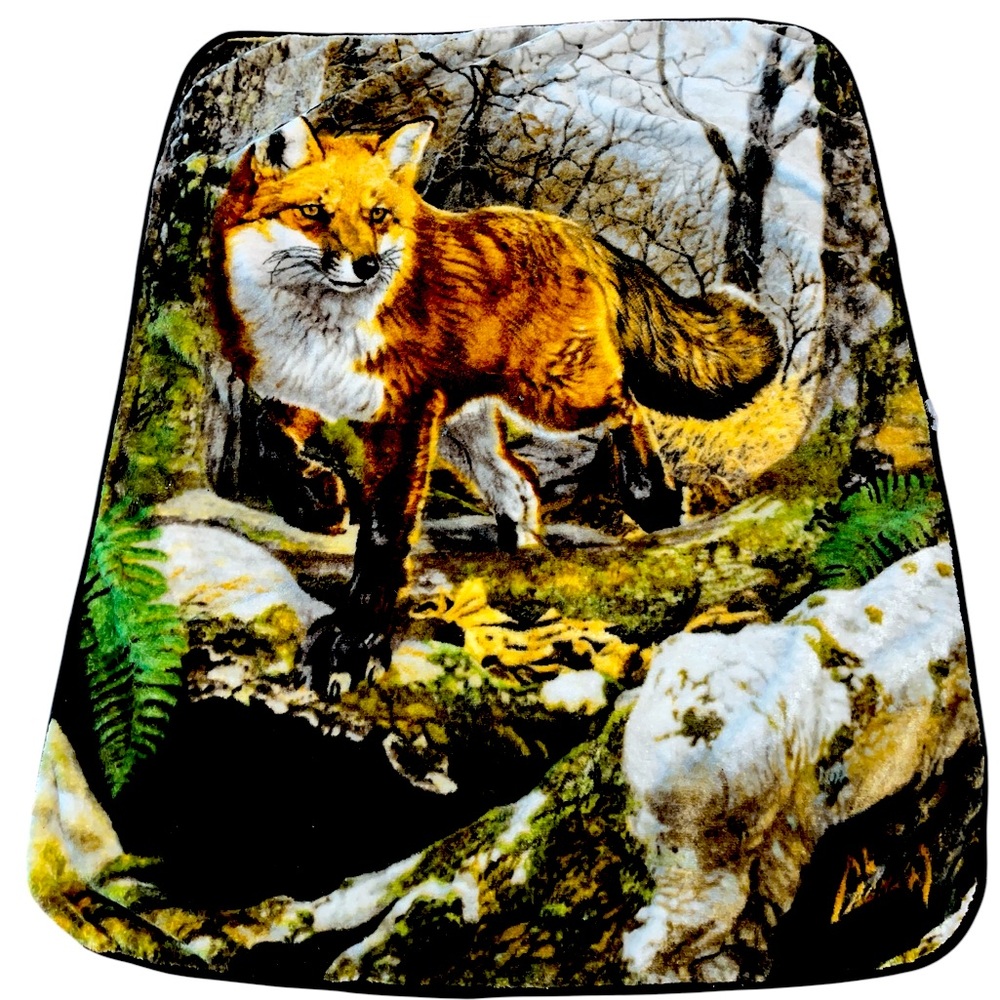 Al agnew Vtg fleece Red fox throw blanket 58x47